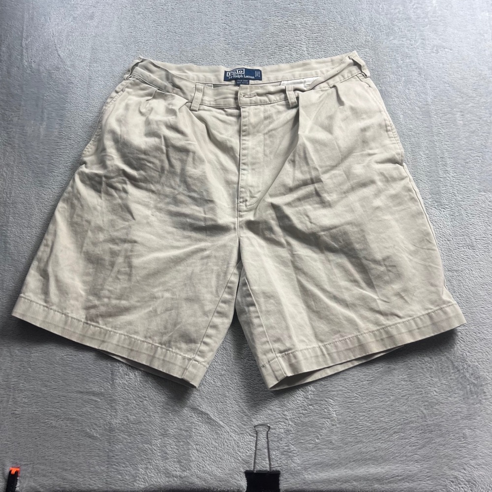 Polo Ralph Lauren Tyler Shorts Mens 34 Tan Khaki Pleated Cotton Twill Chino 6"
